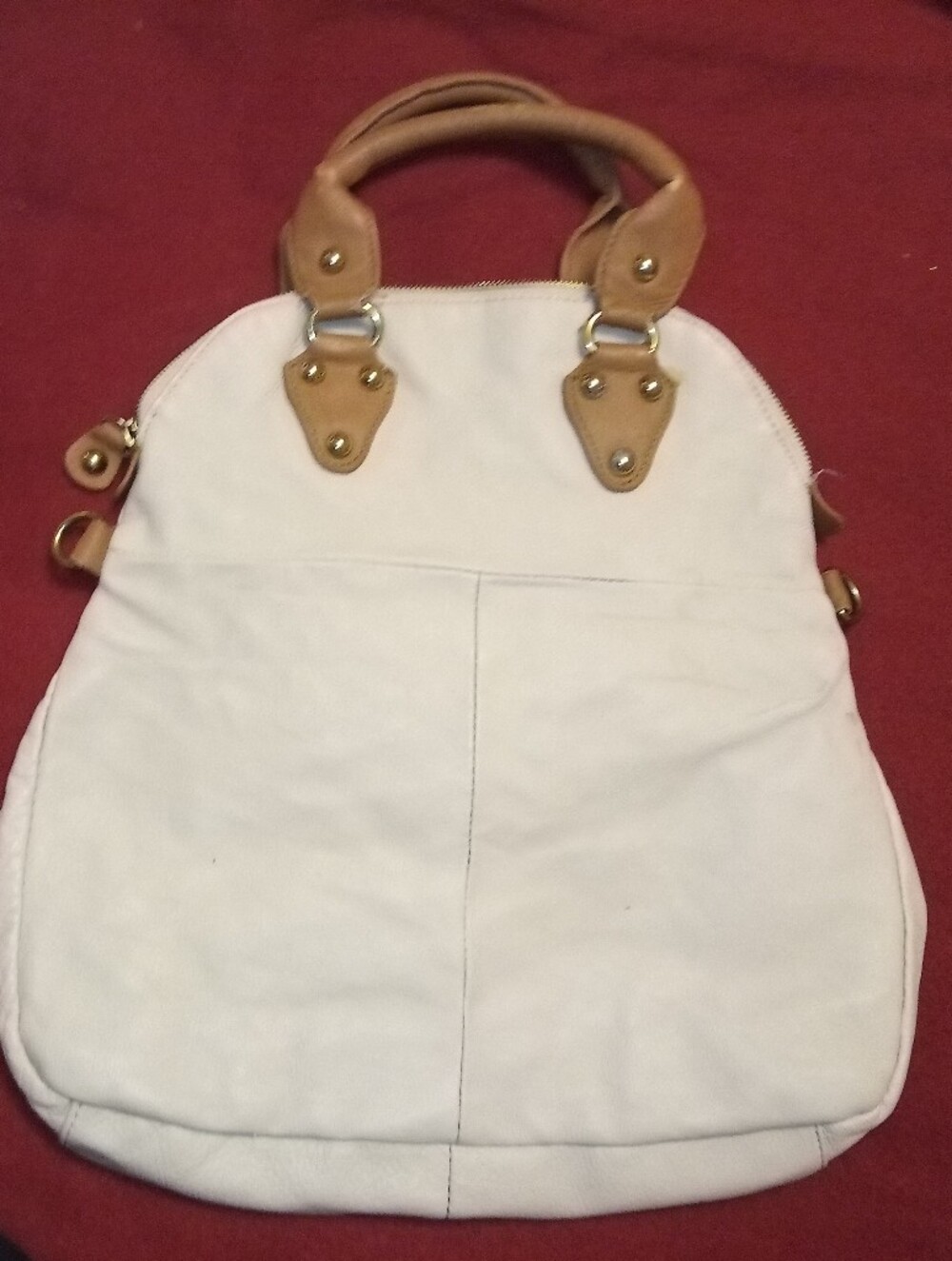 Emma Fox Cream and Tan Leather-Trim Shoulder Bag with Gold Hardware Accent - Picture 5 of 6